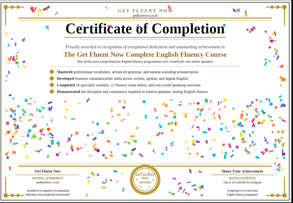 Course certificate of completion