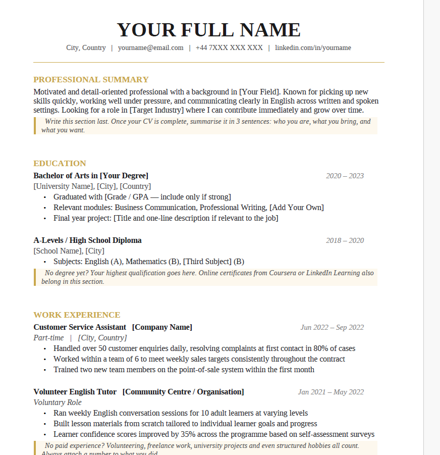 CV and cover letter templates included in the course