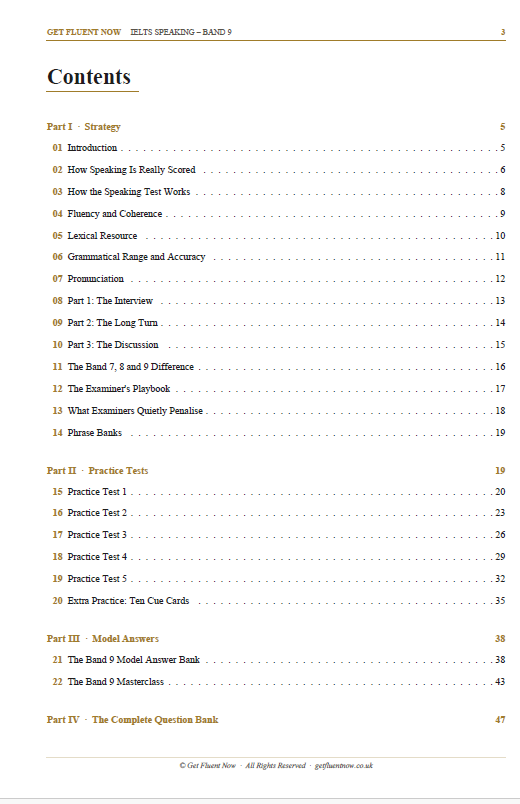 IELTS Speaking Band 9 Masterclass table of contents page 1