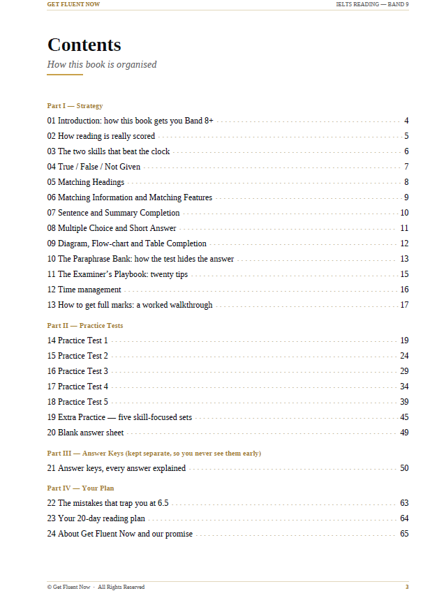IELTS Reading Band 9 Masterclass table of contents